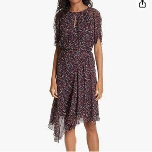 Joie Nancilea Midnight Silk Chiffon Asymmetric Dress